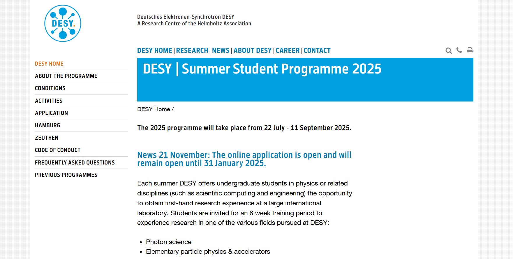 DESY Summer Student Program 2025 in Germany DESY Summer Student Program 2025 in Germany