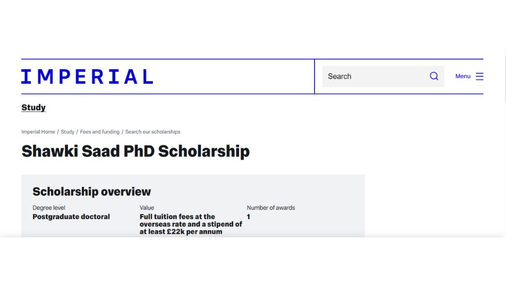 Imperial College London Shawki Saad Scholarship 2025 – Fully Funded PhD Opportunity for Sub-Saharan Africans Imperial College London Shawki Saad Scholarship 2025