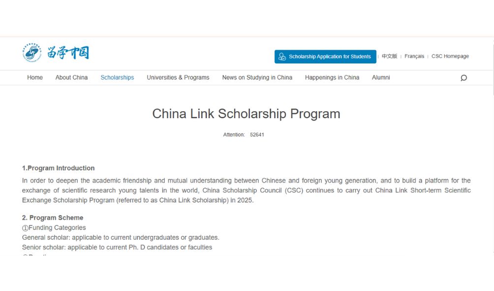 China Link Scholarship 2026 in China China Link Scholarship 2025 Program