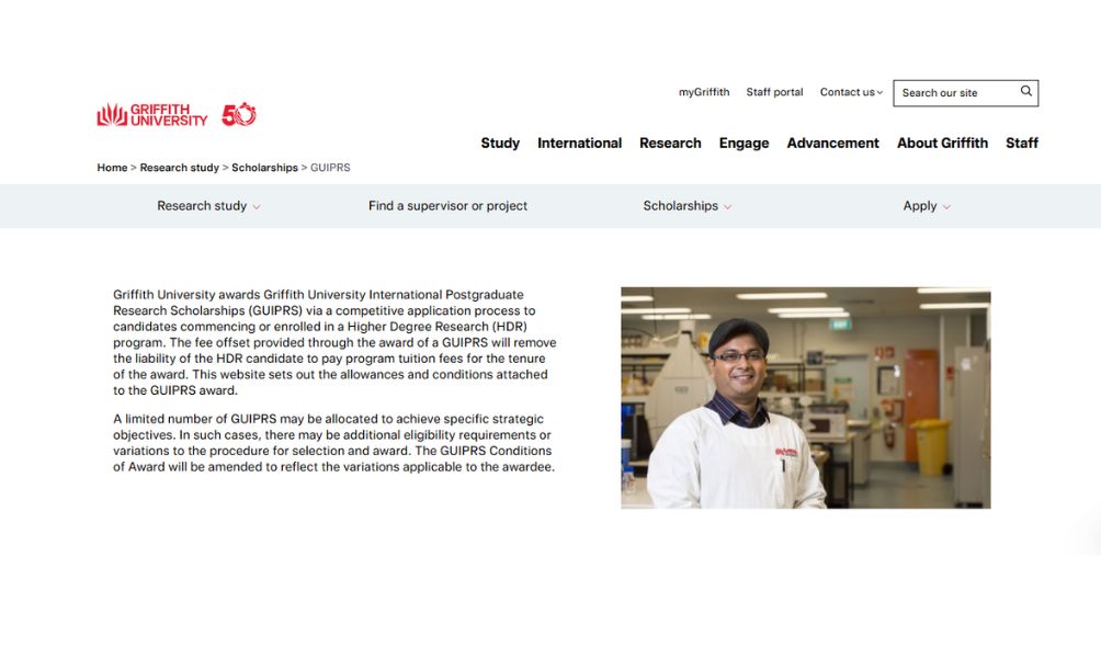 Griffith University International Research Scholarships 2025 in Australia Griffith University International Research Scholarships 2025
