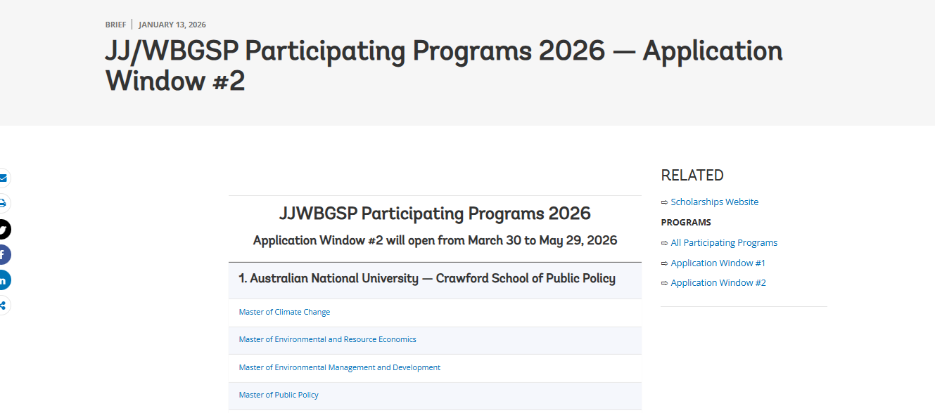 Joint Japan/World Bank Graduate Scholarship Program 2026 (JJ/WBGSP) – Application Window #2 Joint Japan/World Bank Graduate Scholarship Program