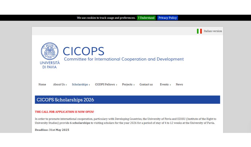 University of Pavia CICOPS Scholarships 2026