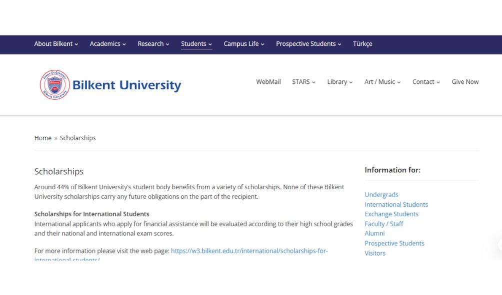 Bilkent University Scholarships 2025