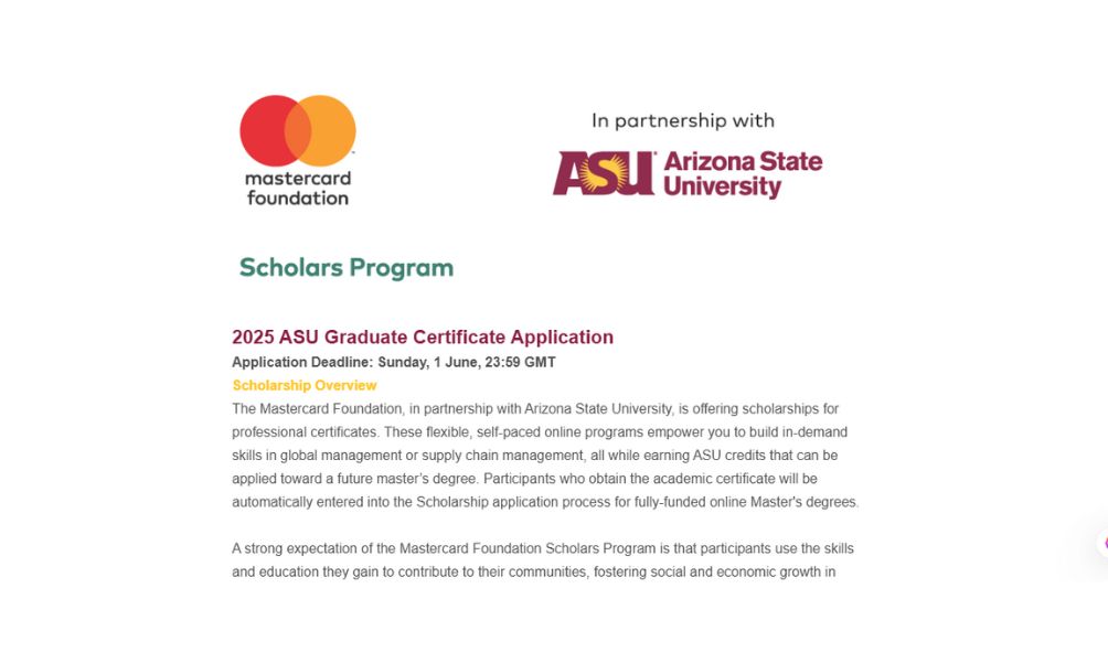 MasterCard Scholarship 2025 at Arizona