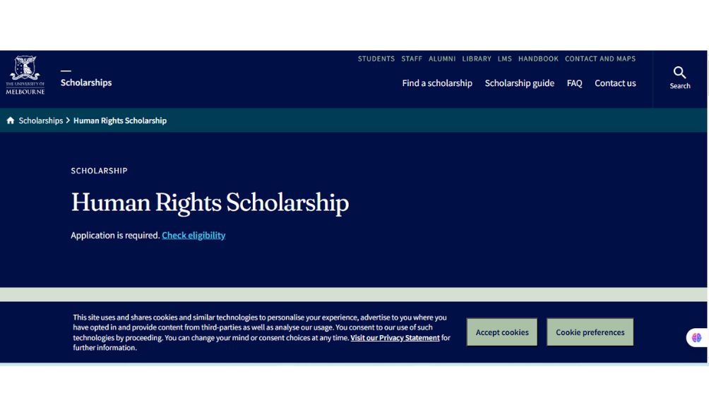 University of Melbourne Human Rights Scholarship 2026 in Australia University of Melbourne Human Rights Scholarships 2025