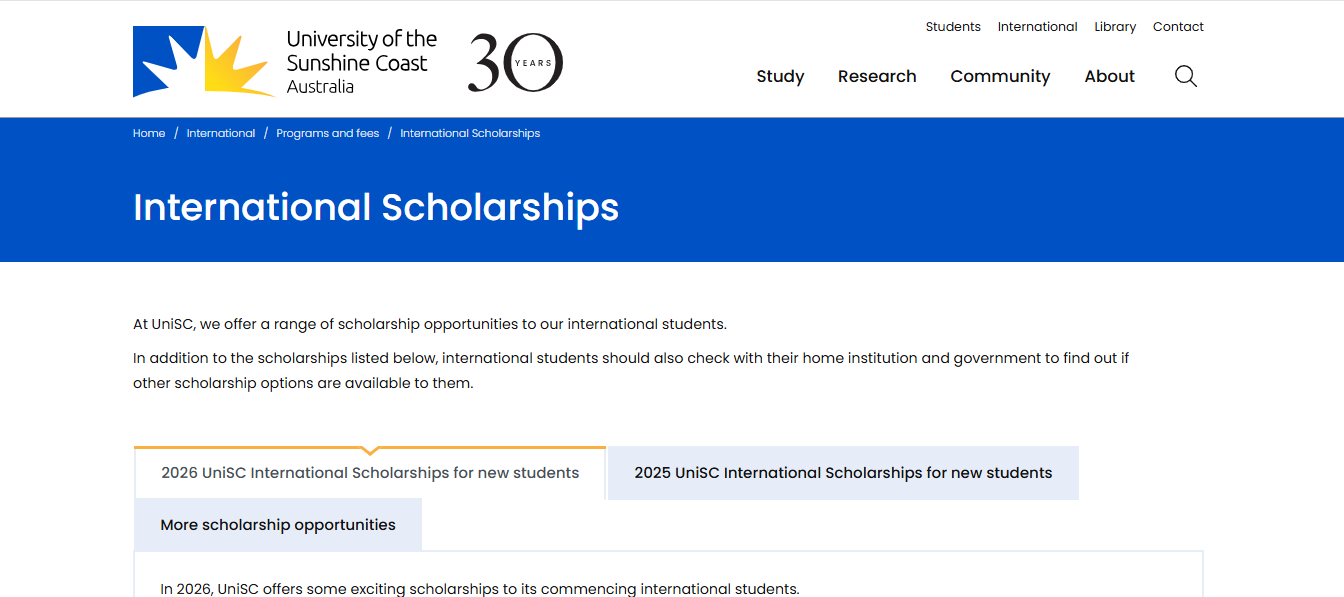 University of the Sunshine Coast Scholarships
