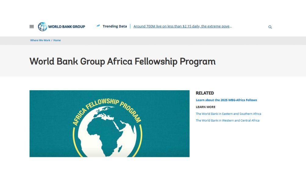 World Bank Group Africa Fellowship Program 2026 in the USA (Fully Funded) World Bank Group Africa Fellowship Program