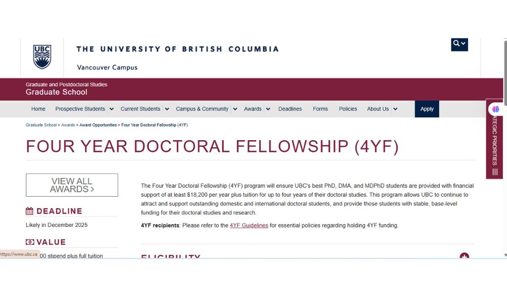 UBC Fellowships in Canada 2025