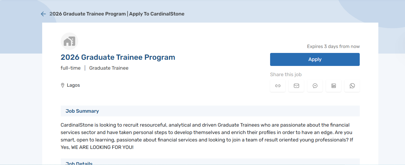 The CardinalStone Graduate Trainee Programme