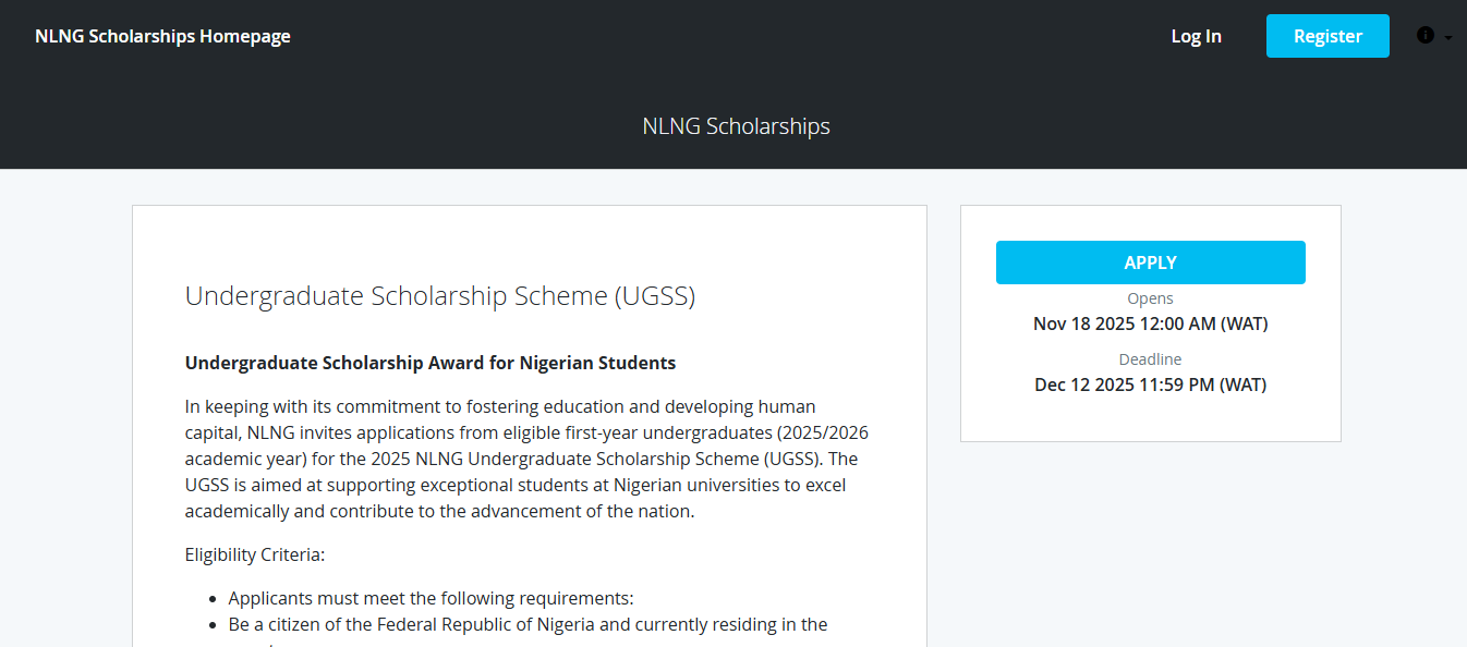 NLNG Undergraduate Scholarship Award