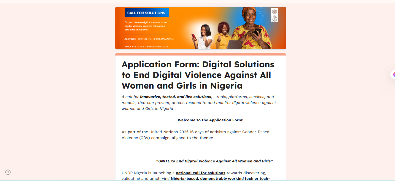 UNDP Nigeria Call for Youth Tech Solutions