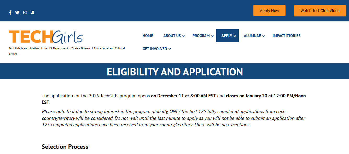 TechGirls Exchange Program 2026