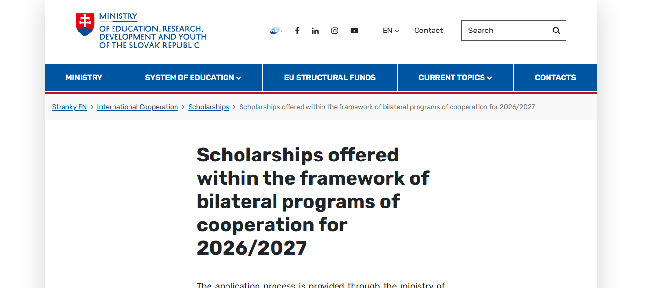 Government of the Slovak Republic Bilateral Scholarships
