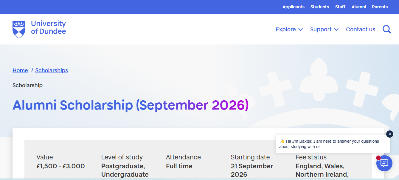 University of Dundee Alumni Scholarship