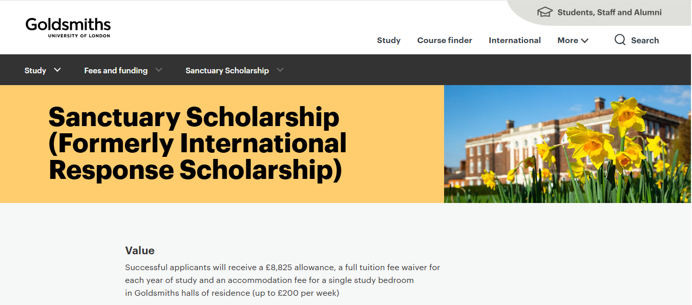 Goldsmiths University International Response Scholarship 2026 in the United Kingdom Goldsmiths University International Response Scholarship