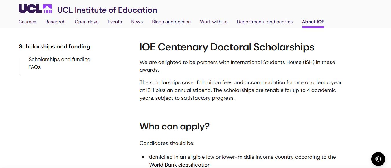 IOE Centenary Doctoral Scholarships 2026-27 in the UK IOE Centenary Doctoral Scholarships