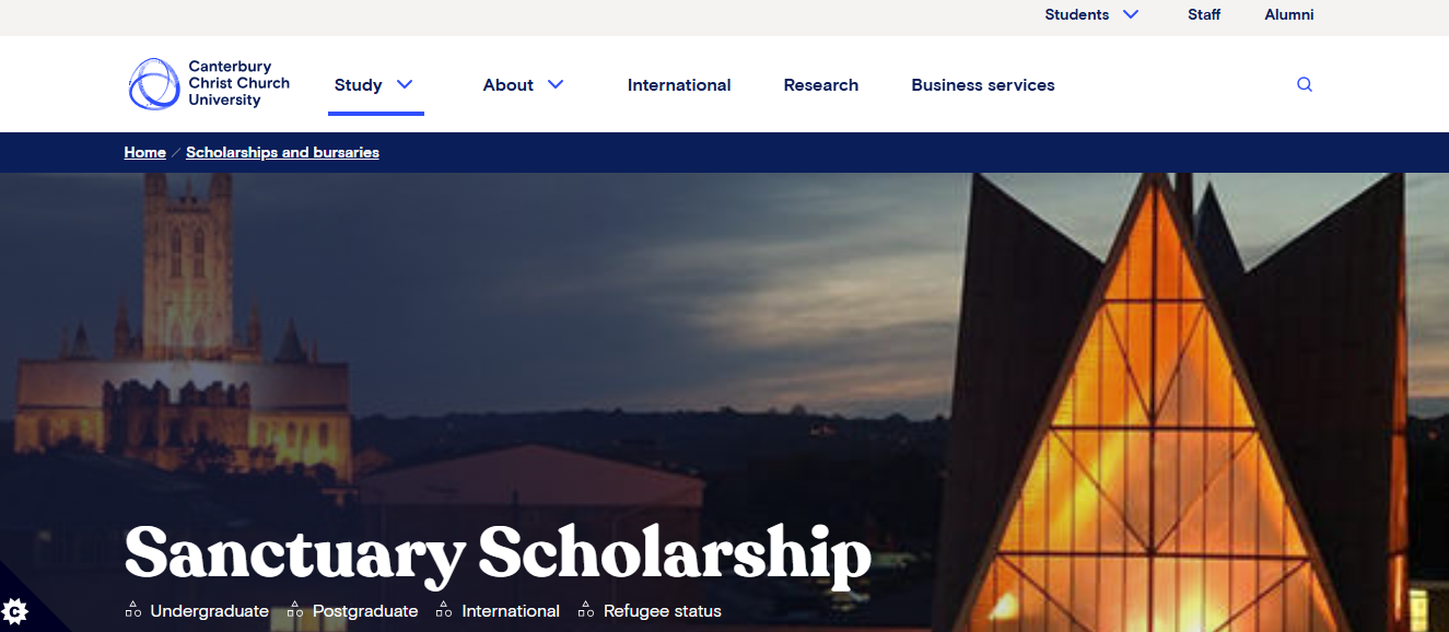 Canterbury Christ Church University (CCCU) Sanctuary Scholarship Canterbury Christ Church University