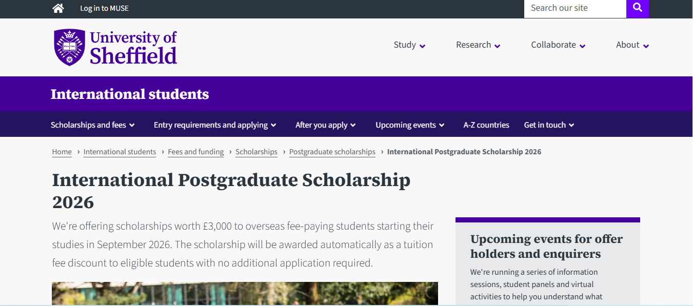University of Sheffield Africa Merit Postgraduate Scholarship 2026 in the United Kingdom University of Sheffield Africa Merit Postgraduate Scholarship