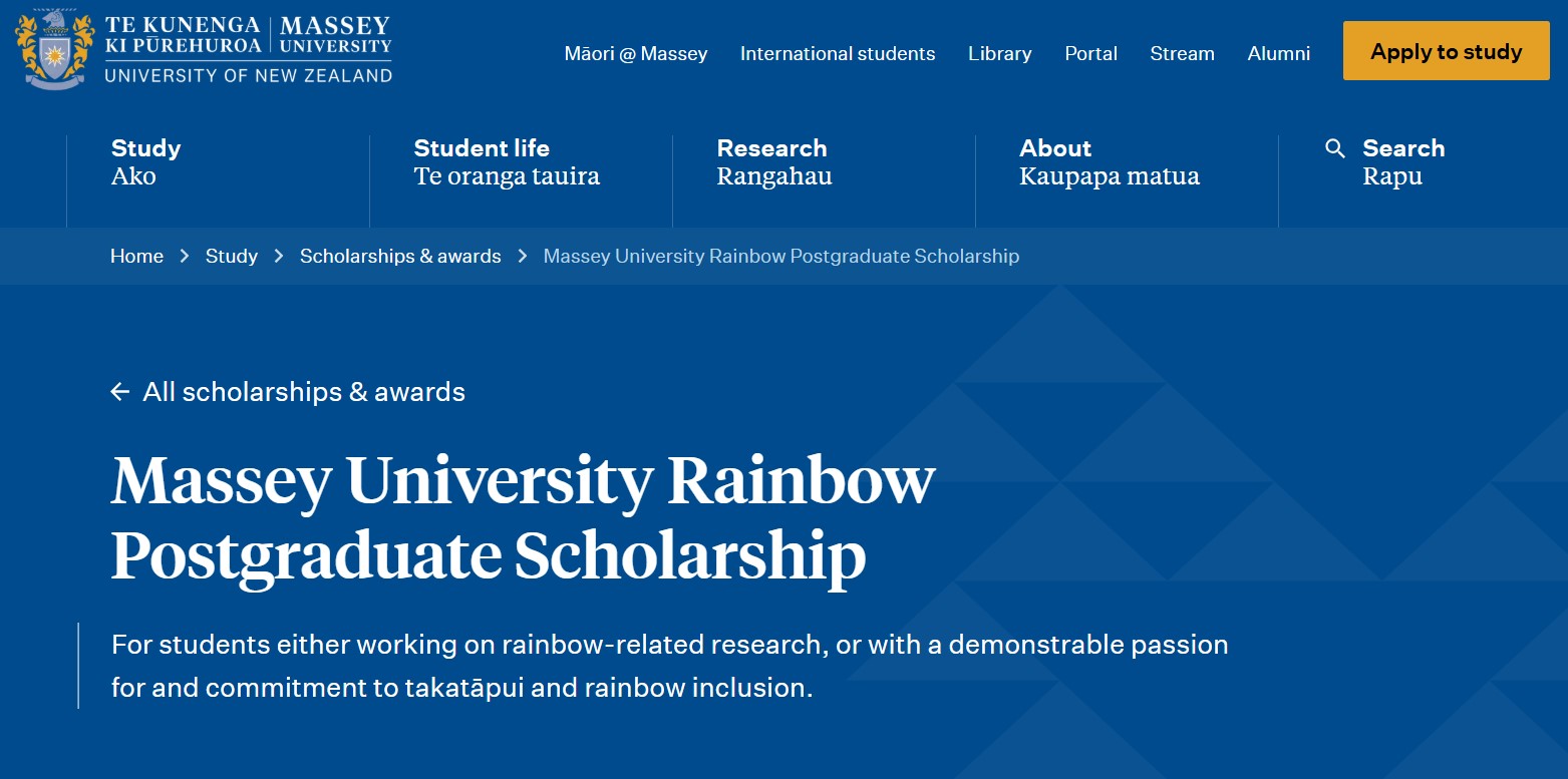 Massey University Rainbow Postgraduate Scholarship 2026