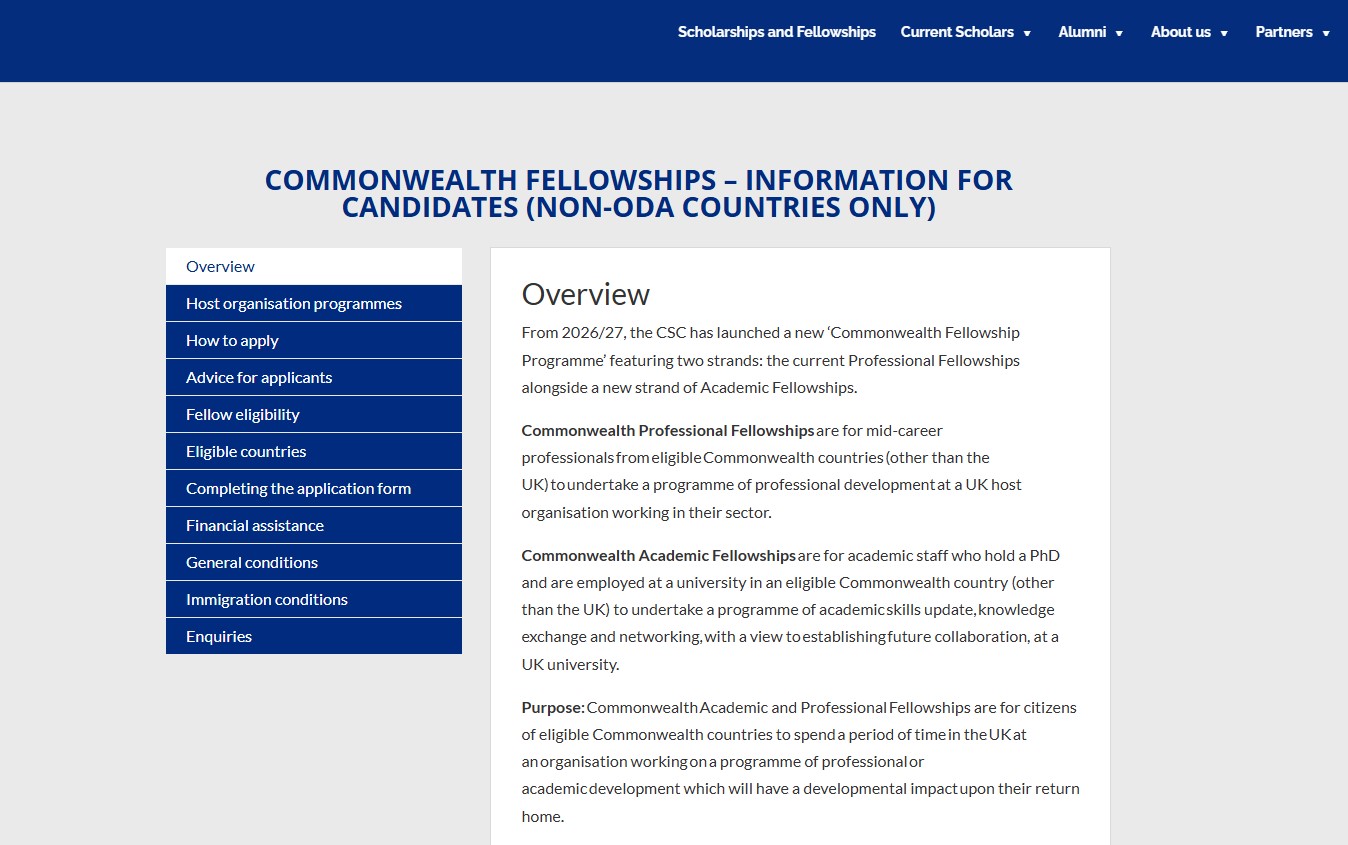 2027 Commonwealth Fellowships for Non-ODA Countries