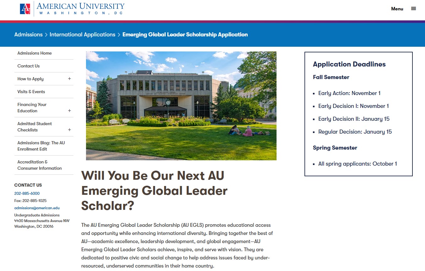 American University Emerging Global Leader Scholarship 2027