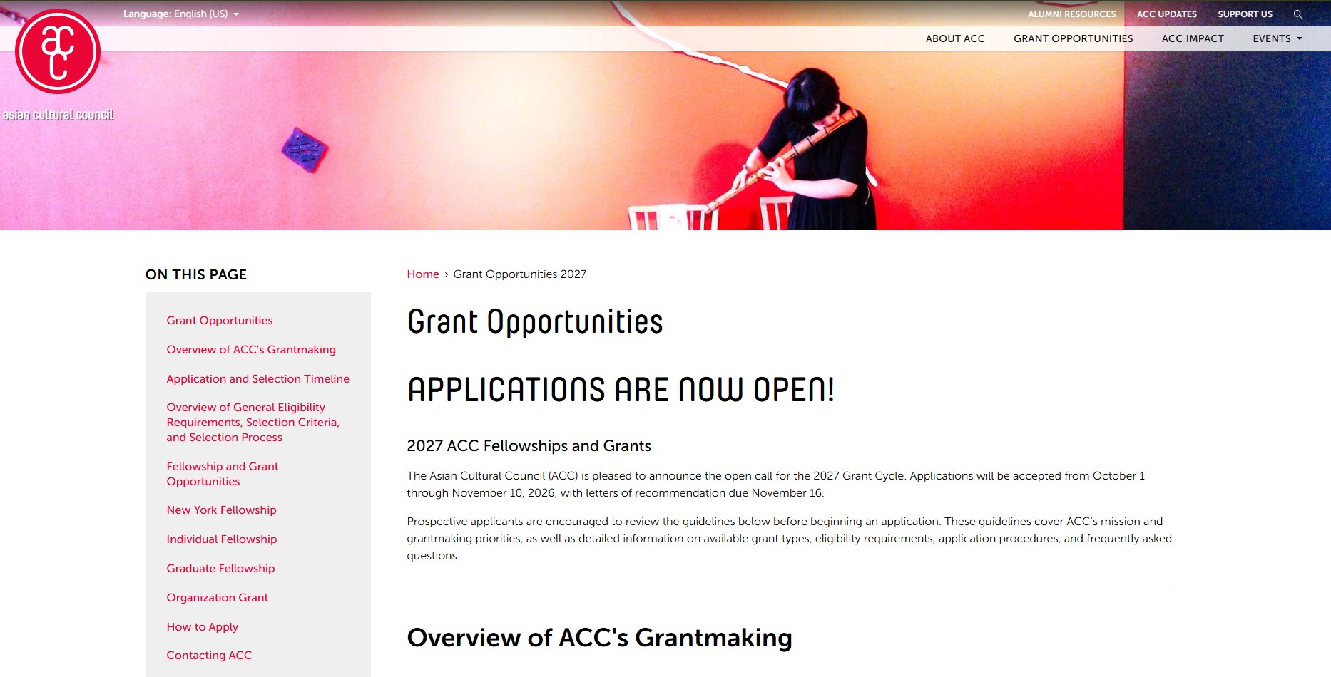 Asian Cultural Council 2027 Grant Cycle