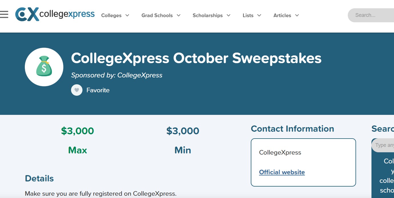 CollegeXpress $3,000 October Giveaway 2026