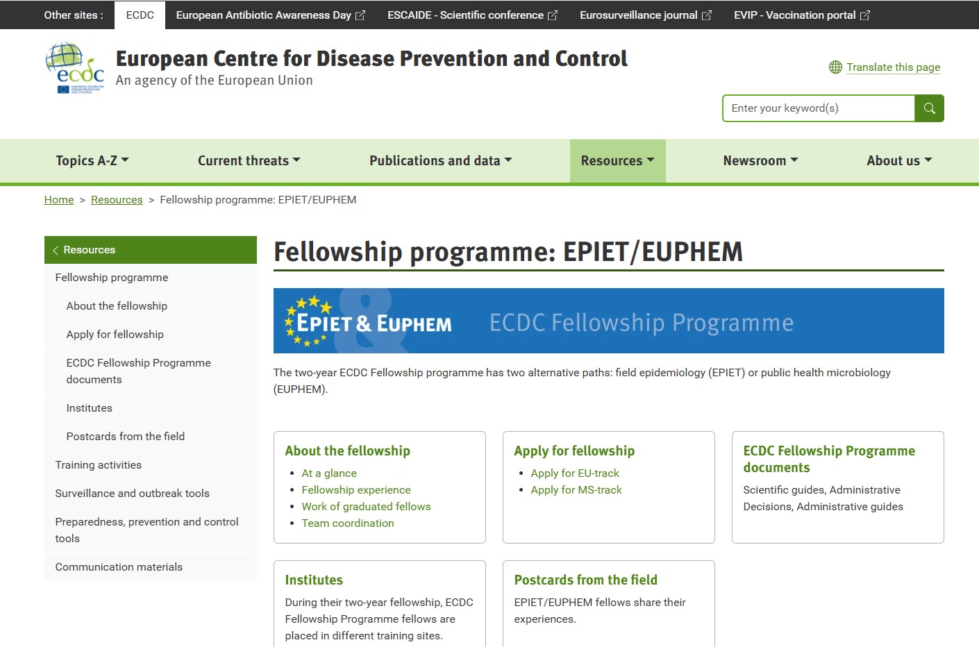 ECDC Fellowship Programme 2027 (EPIET/EUPHEM)