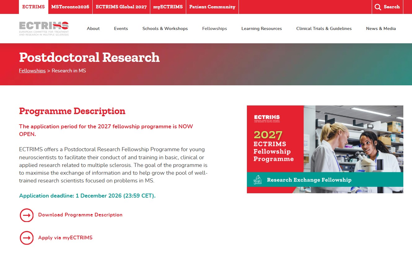 ECTRIMS Postdoctoral Research Fellowship Programme 2027