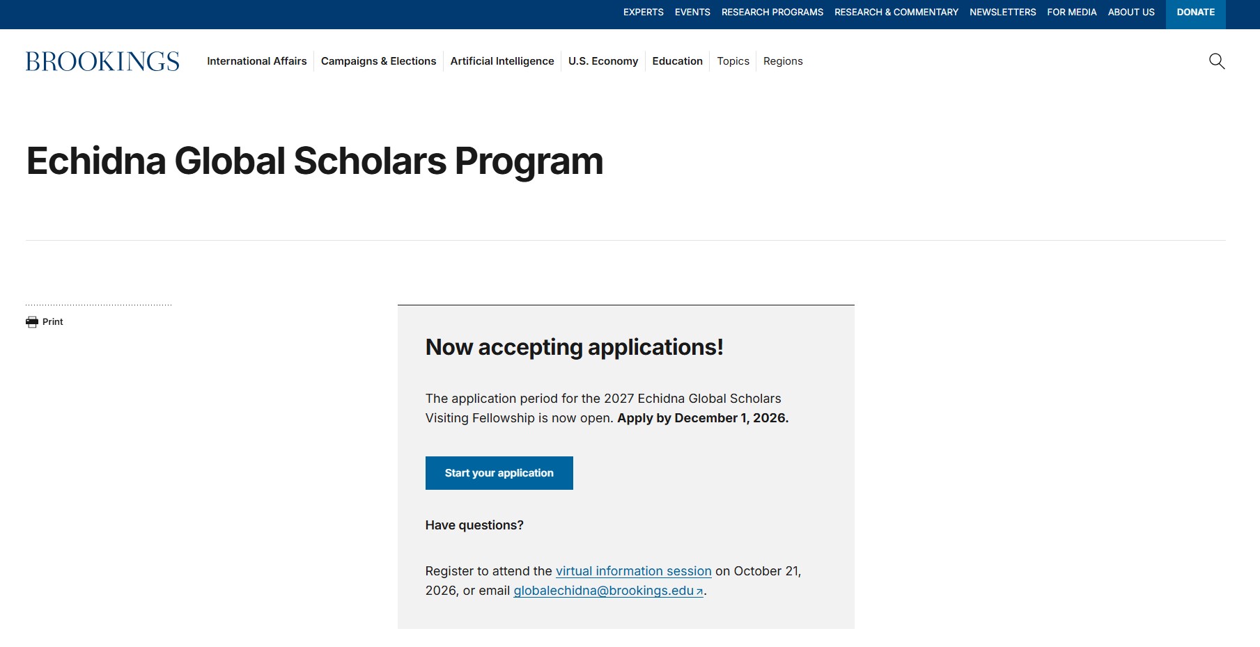 Echidna Global Scholars Program 2027 in the USA 