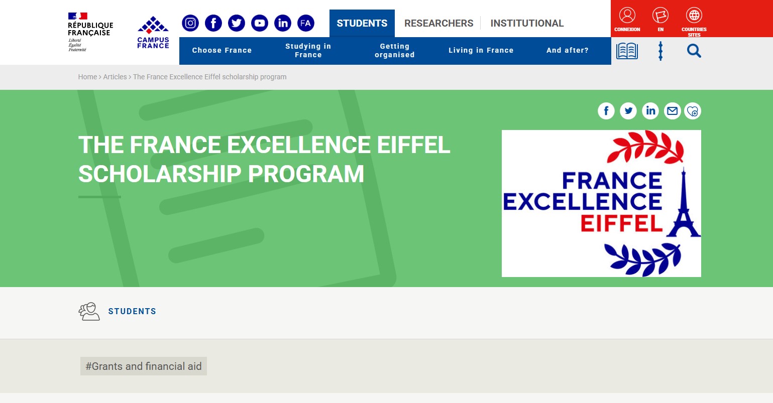 France Excellence Eiffel Scholarship 2027