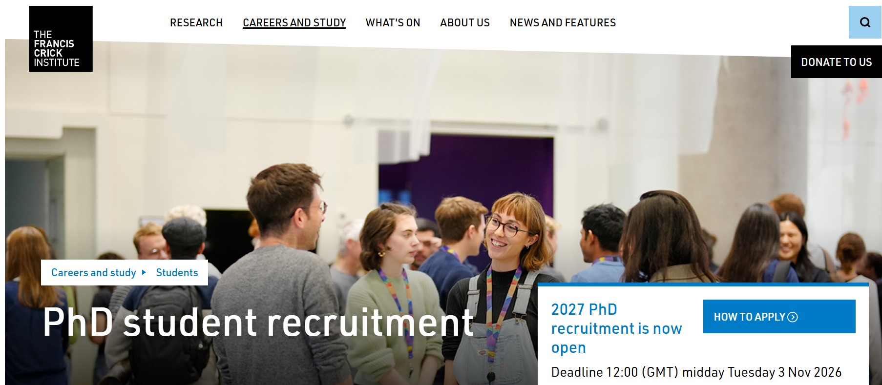 Francis Crick Institute PhD Programme 2027