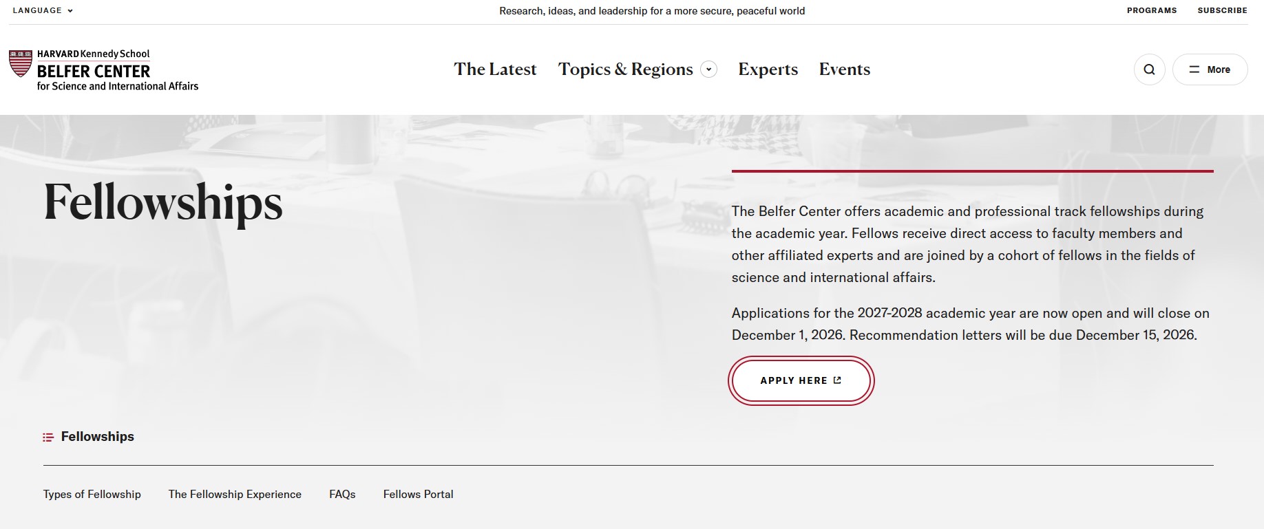 Harvard Belfer Center Fellowships 2027-2028