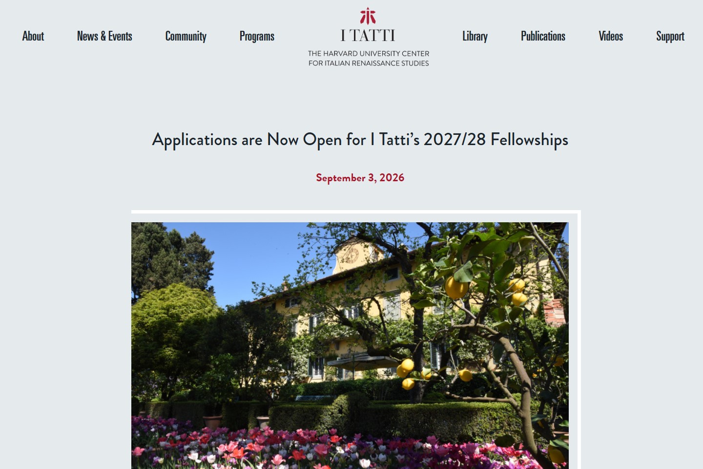 I Tatti Fellowship Program 2027-2028