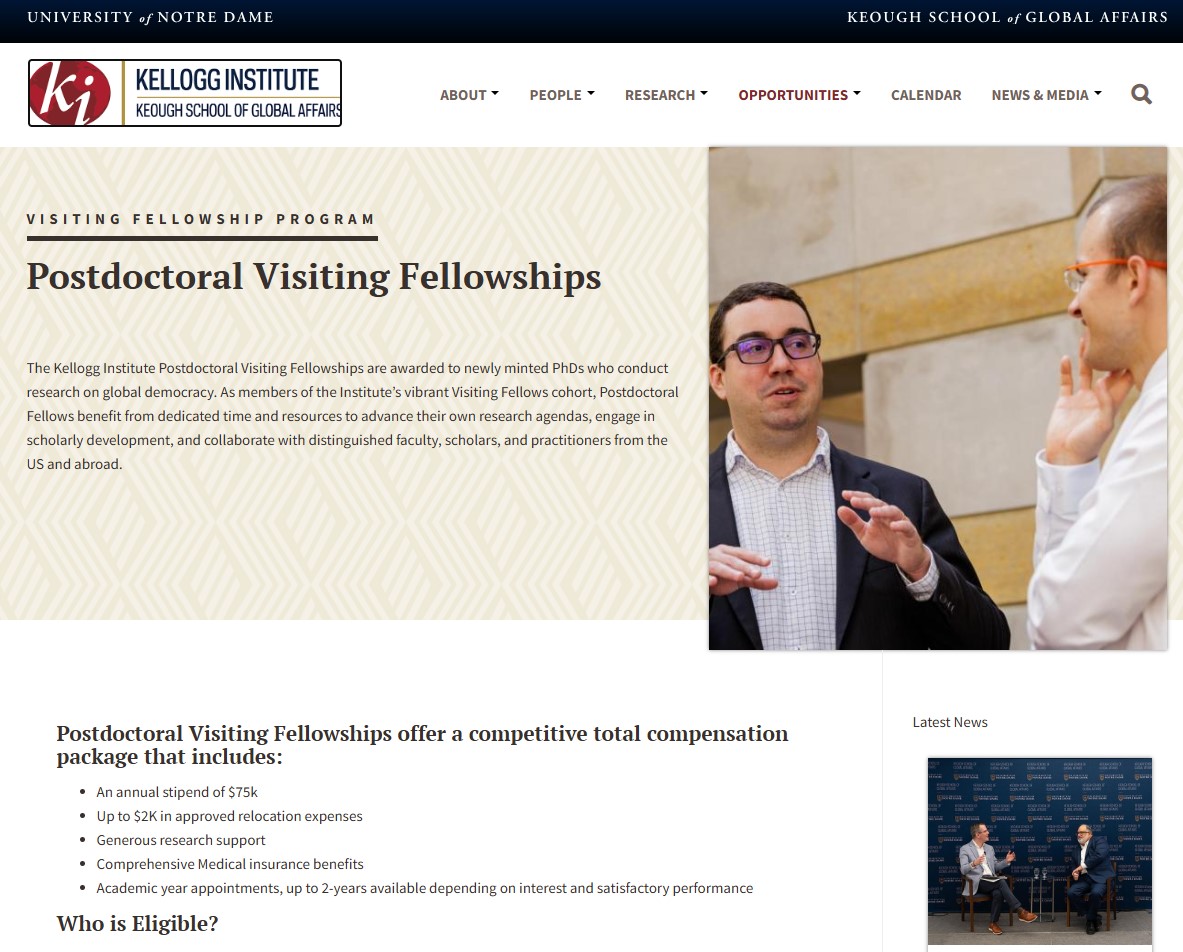 Kellogg Institute Postdoctoral Visiting Fellowships 2027-2028