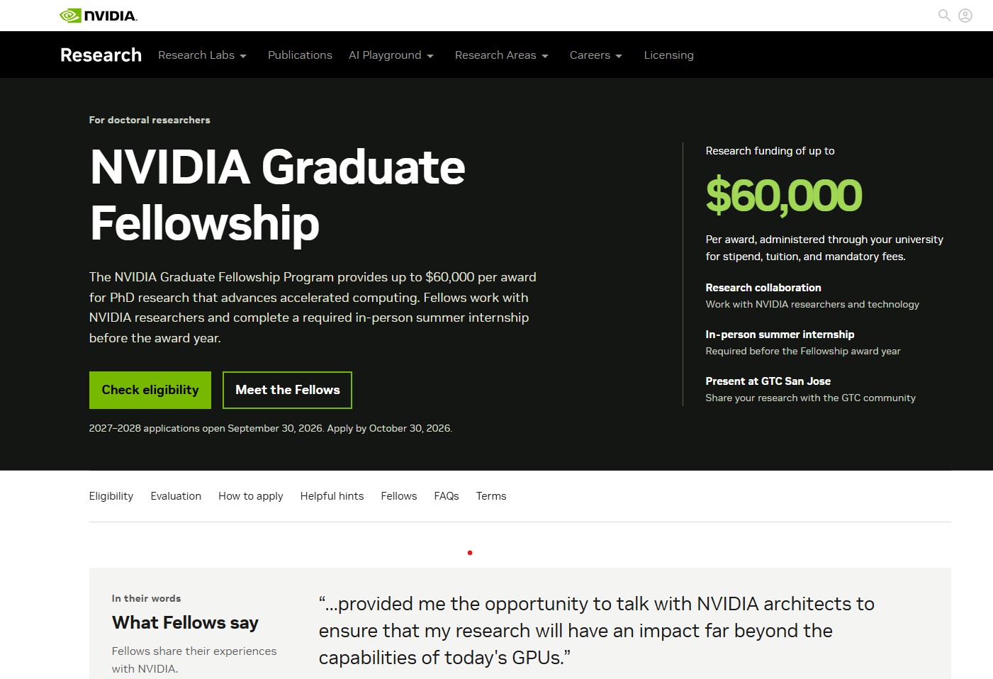 NVIDIA Graduate Fellowship 2027-2028