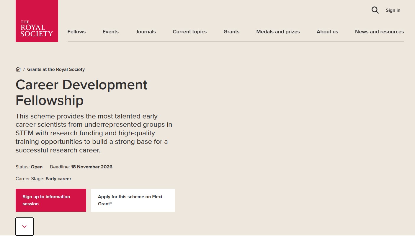Royal Society Career Development Fellowship 2027