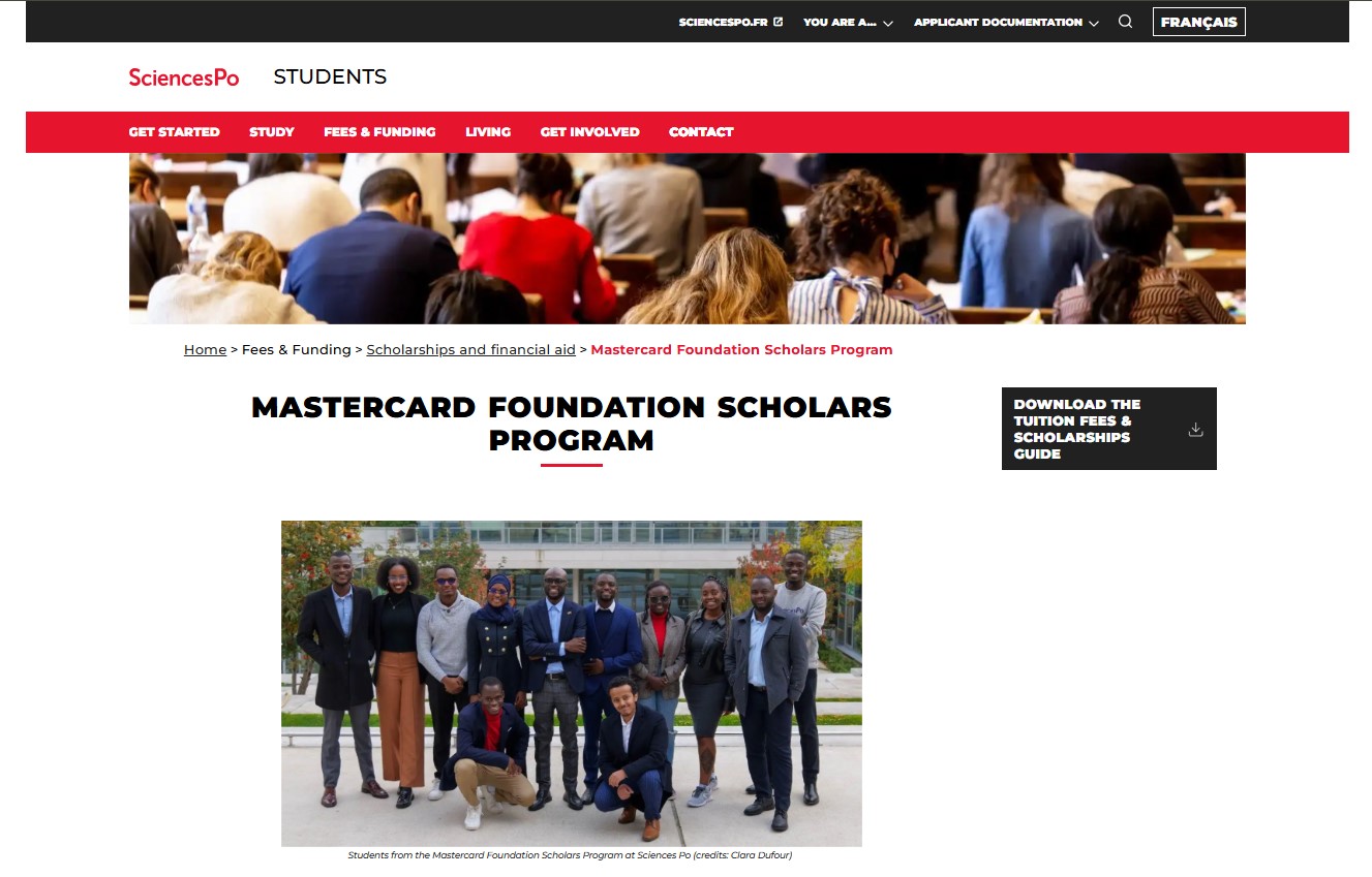 Sciences Po Mastercard Foundation Scholars Program 2027