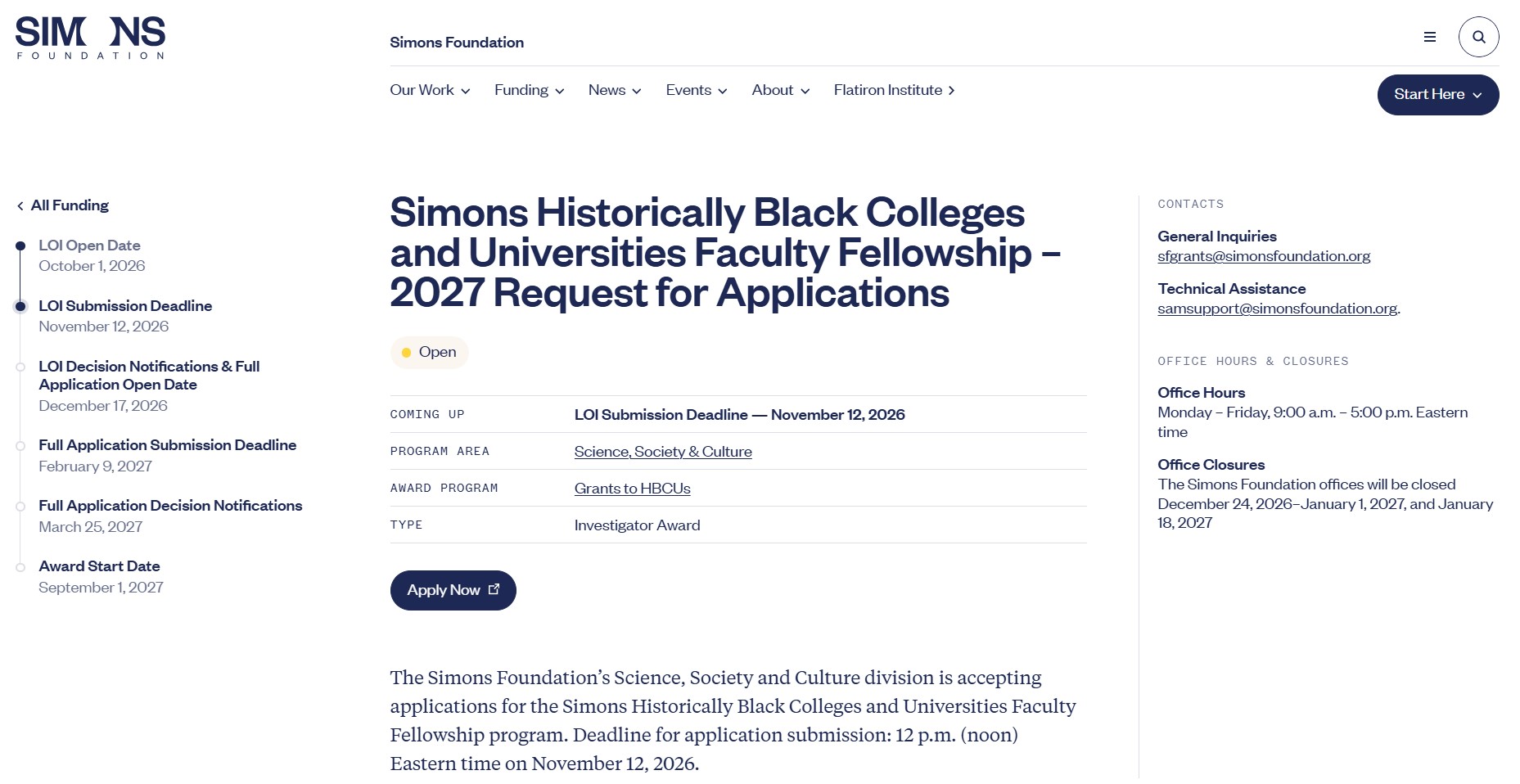 Simons HBCU Faculty Fellowship 2027