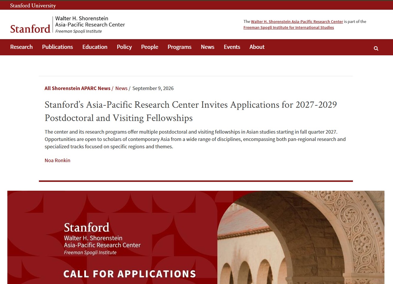 Stanford Shorenstein APARC Fellowships 2027-2028