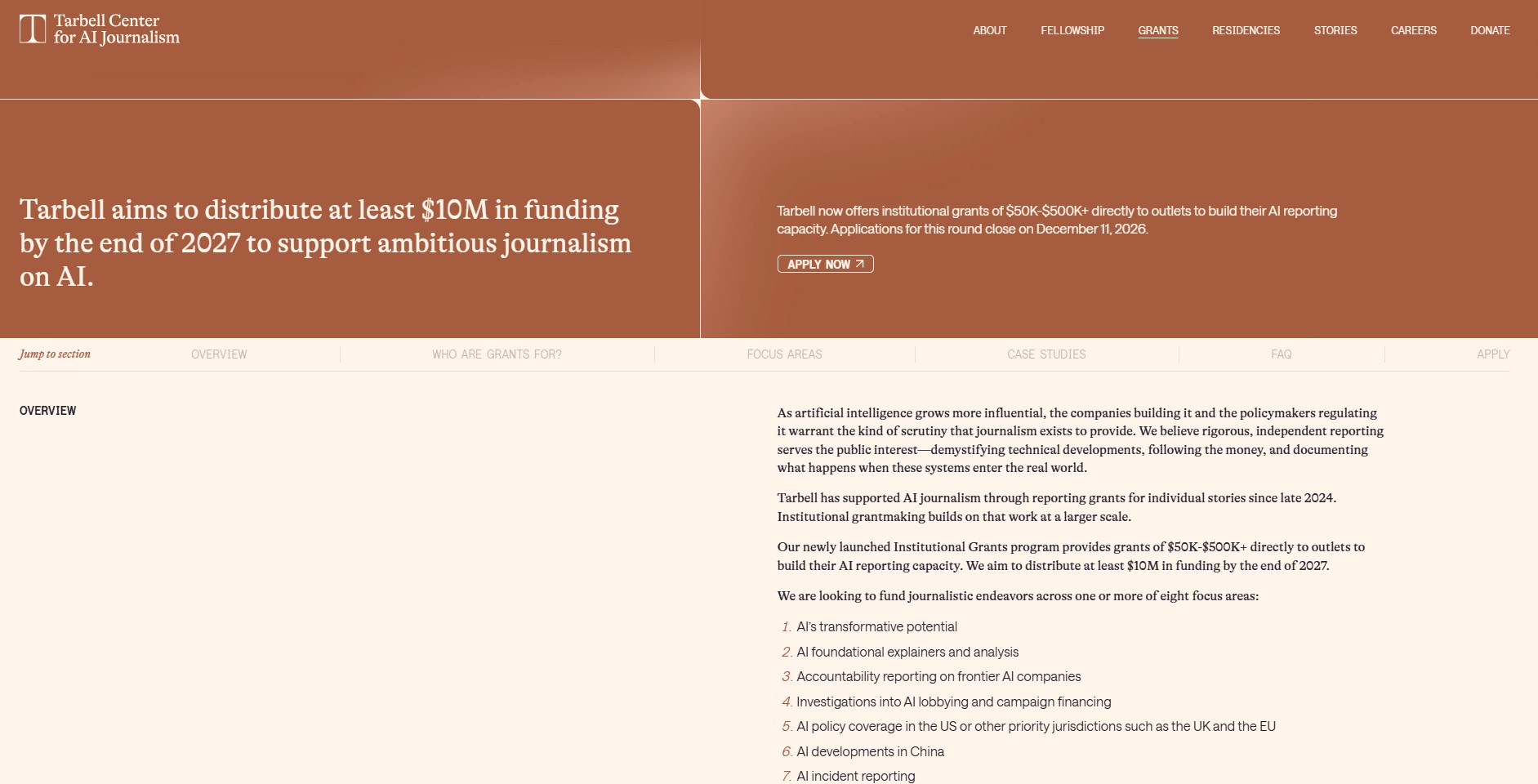 Tarbell Institutional Grants for AI Journalism 