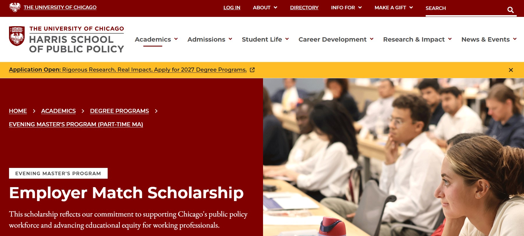 University of Chicago Harris Employer Match Scholarship 2026