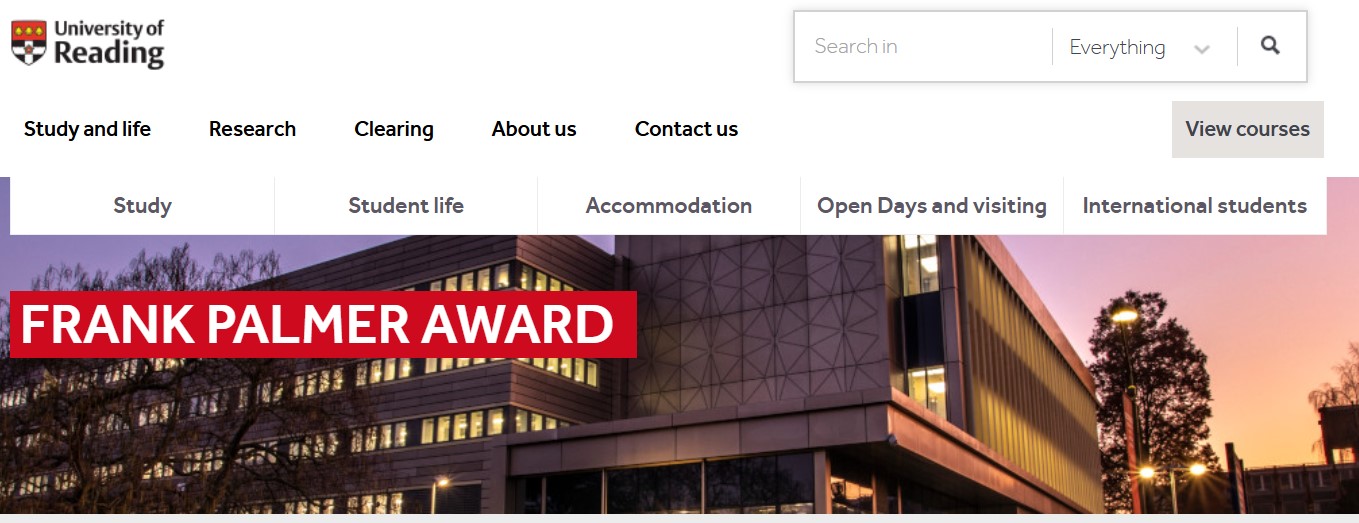 Frank Palmer Award 2027 at the University of Reading, UK: 10% Tuition Fee Discount rank Palmer Award 2027 at the University of Reading