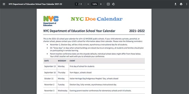 NYC Doe Calendar