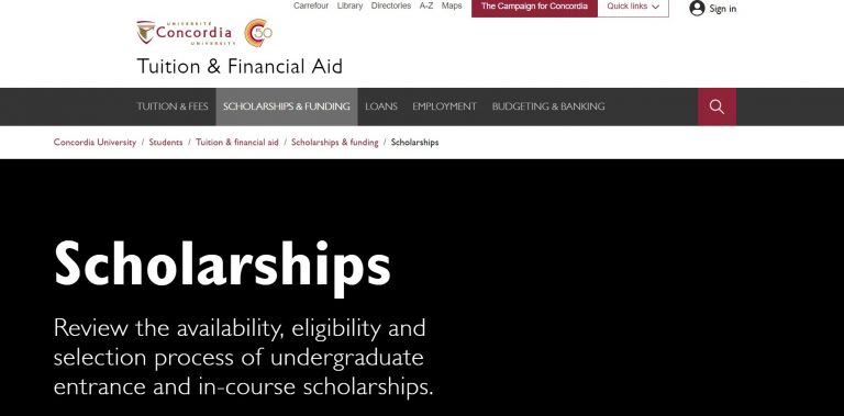 Concordia University Entrance Scholarships 2024 for International Students