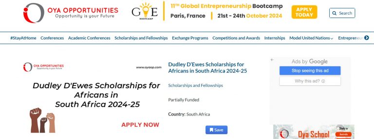 Dudley D'Ewes Scholarships 2024 in South Africa