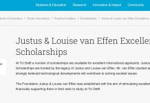 Justus & Louise van Effen Excellence Scholarships for International Students at TU Delft
