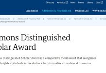 Simmons Distinguished Scholar Award 2024 For Undergraduate Students