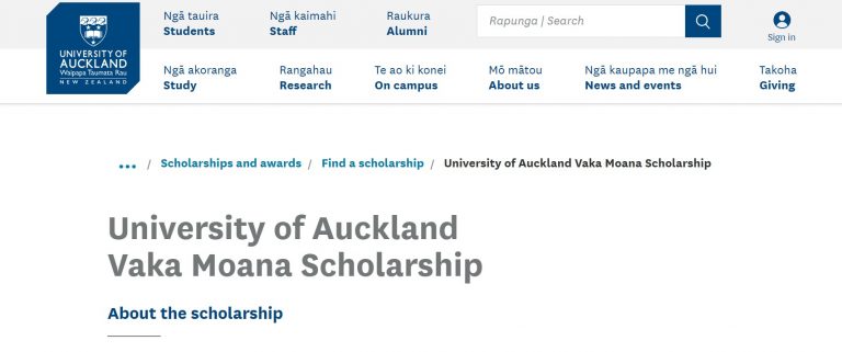 University of Auckland Vaka Moana Scholarship in New Zealand