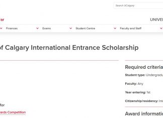University of Calgary International Entrance Scholarship
